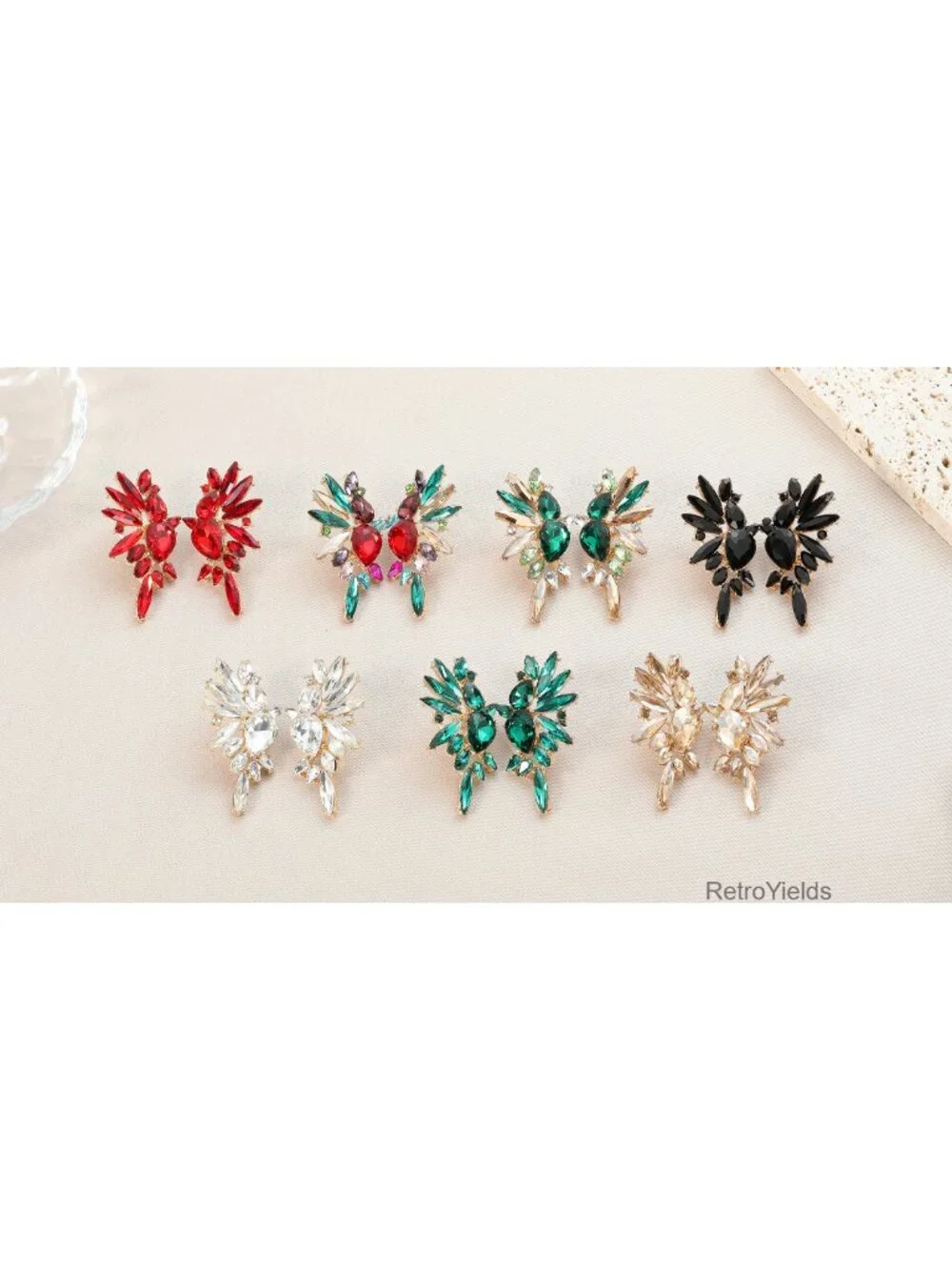 Vintage Rhinestone Statement Cluster Drop Dangle Earrings Gold Plated Crystal
